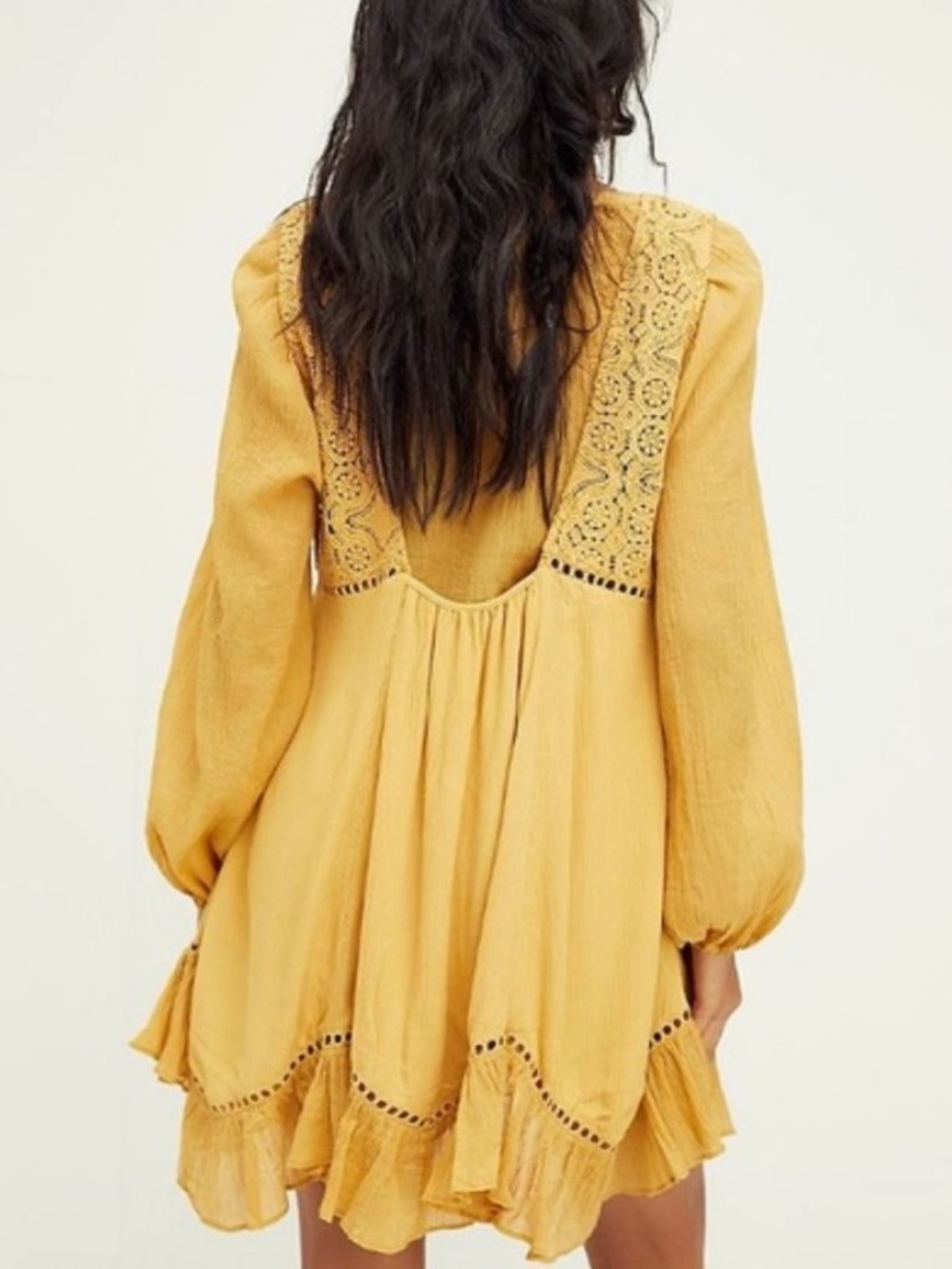 Free People Mustard Lace-Trim Dress-
FIRM ON PRICE